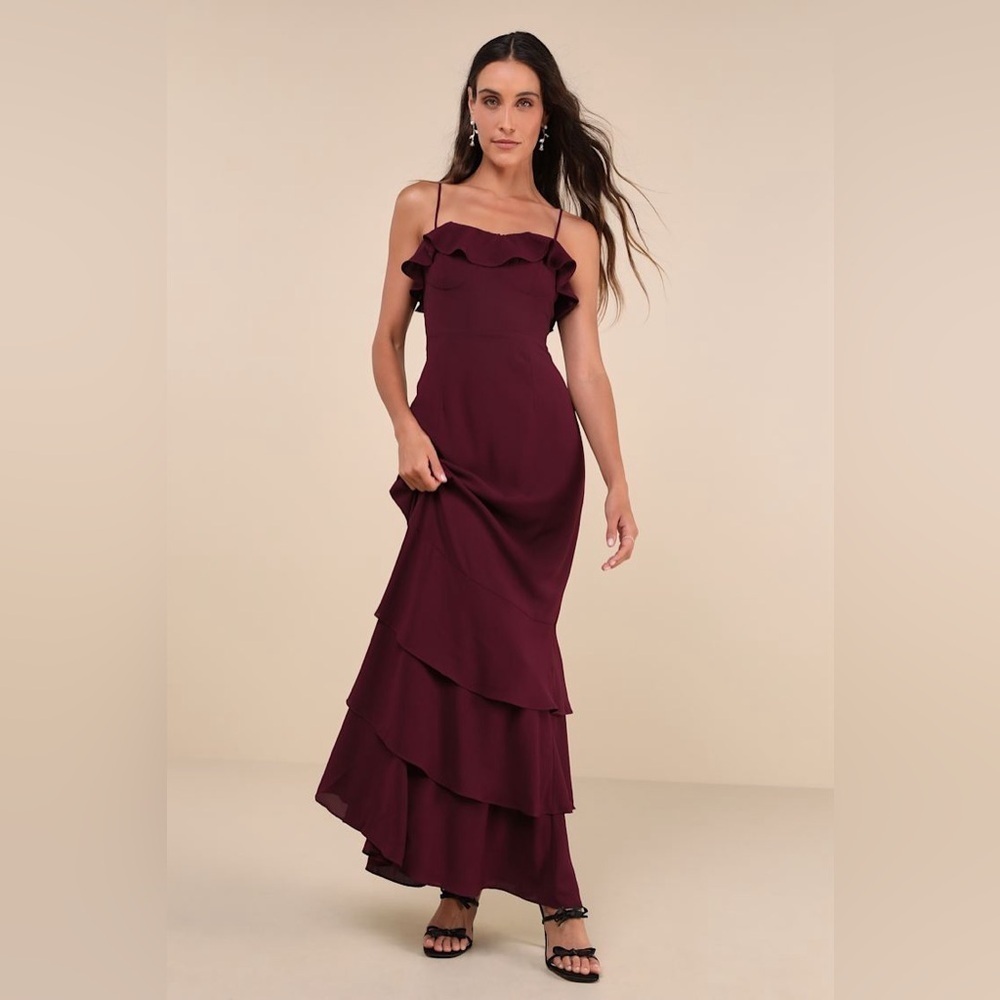 NWT Lulus Lively Evenings Plum Purple Sleeveless Tiered Maxi Dress